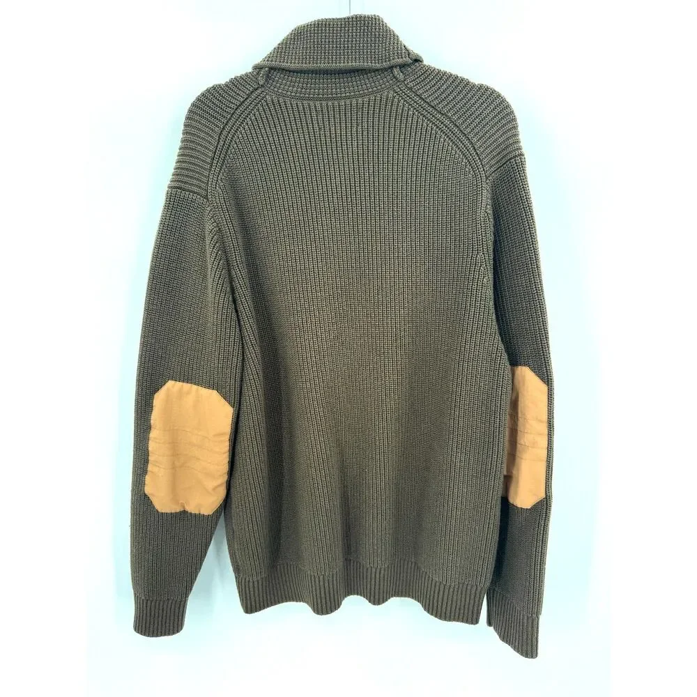 DULUTH TRADING CO Brigadier Shawl Collar Green Brown Knit Sweater Size XL